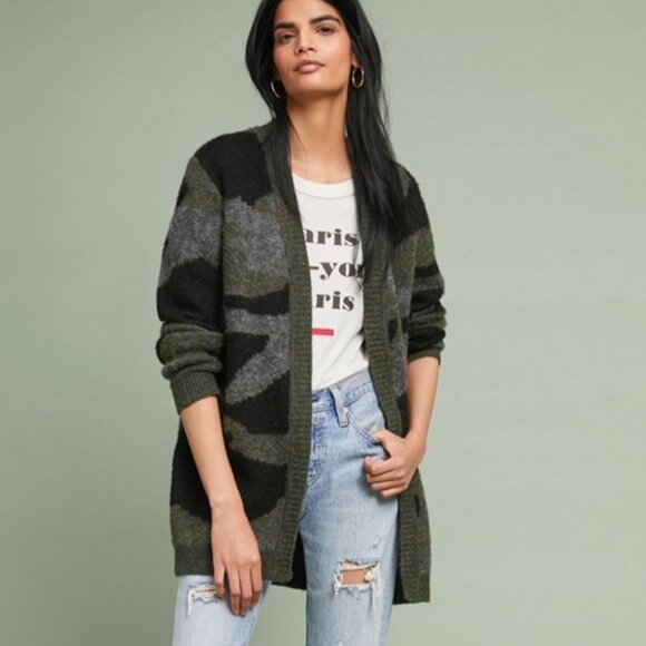 Anthropologie Moth Camo Knit Open Front Cardigan Cozy Sweater Size XS EUC - Picture 2 of 13